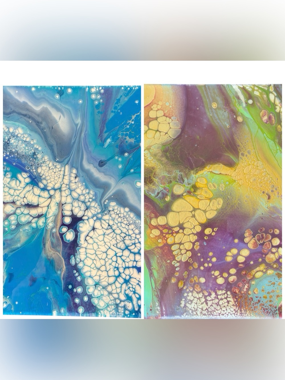 Two Original Acrylic pour paintings on canvas Fluid art Abstract painting 11x14